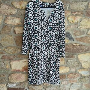 Women's Geometric Print Swim Coverup - Black & White with Teal Accents
